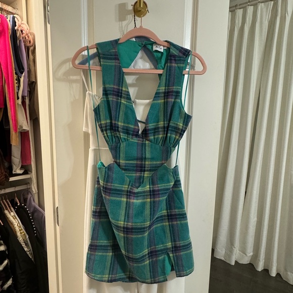 Green Plaid Tie Back Mini Dress - Picture 4 of 7
